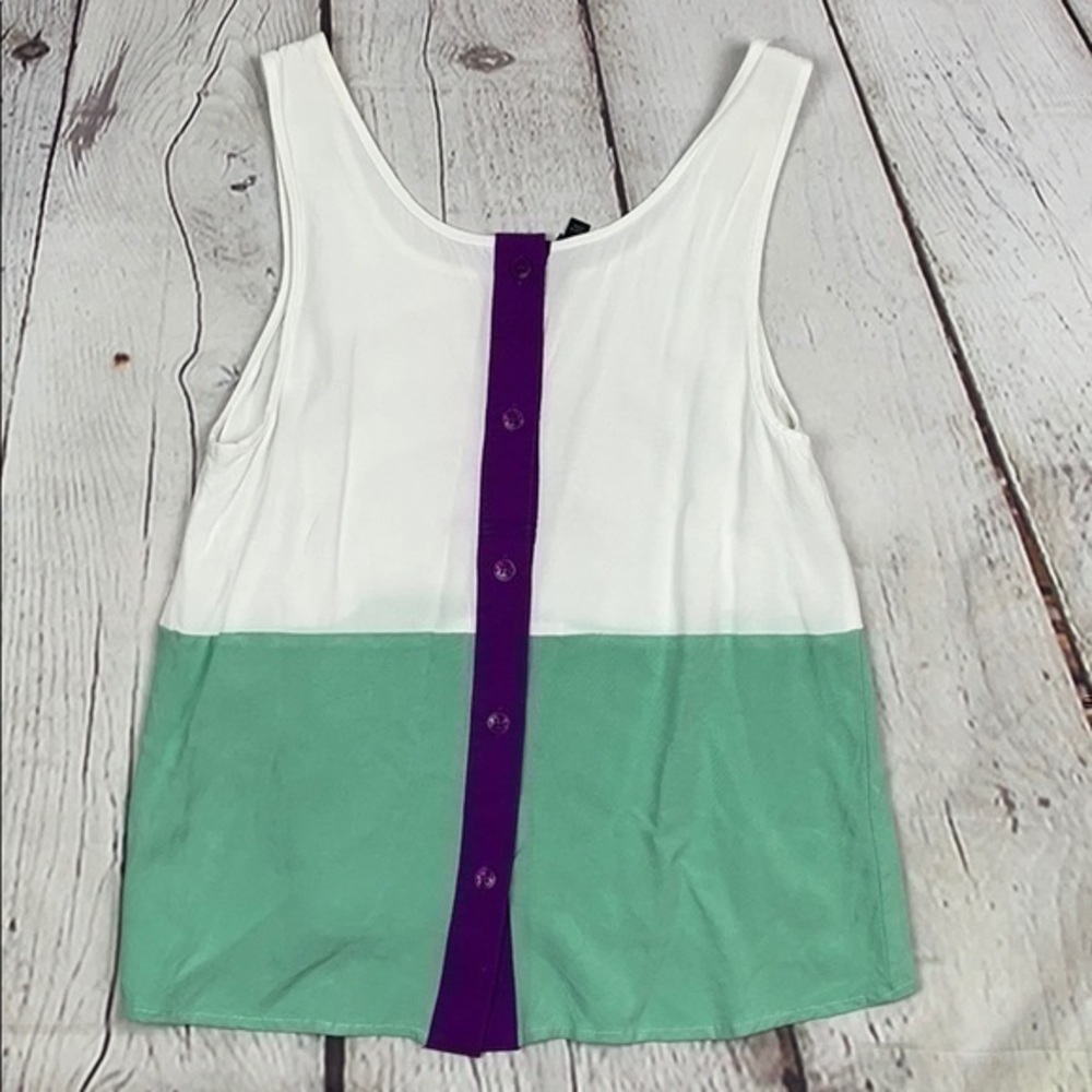 Guess white & green block rayon tank extra small